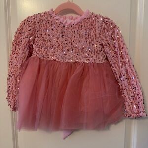Pink Sequin Tulle Kids tunic dress with heart cut out in the back